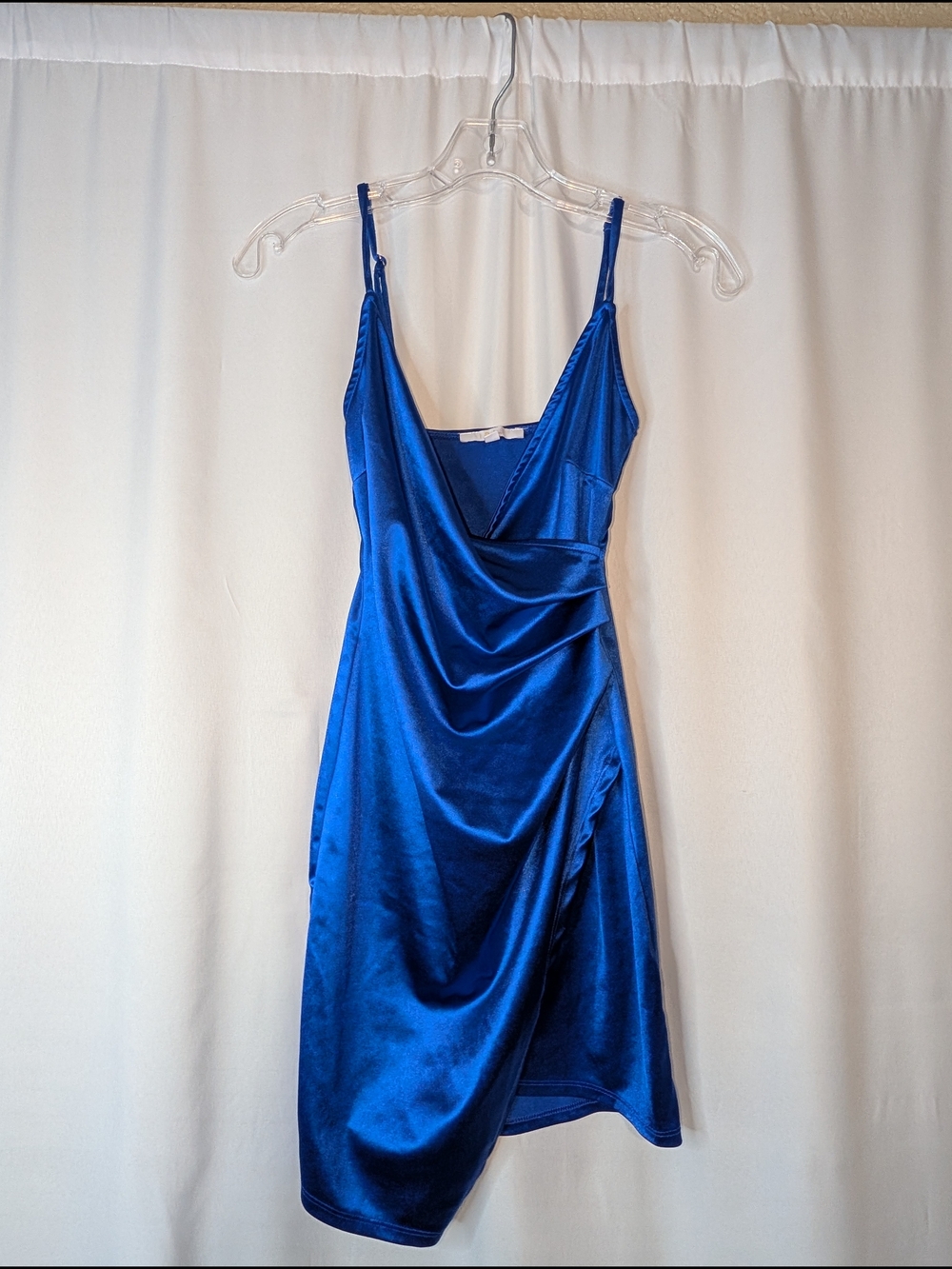 iris Cobalt Satin Draped Mini Slip Dress